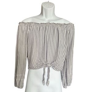 Womens Hollister Tie Front Striped Peasant Boho Blouse Cropped Top - Sz M